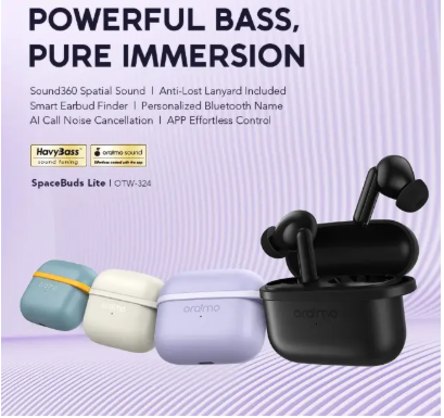 NEW ALERT!!! ORAIMO SPACEBUD LITE OTW-324 Up To 40hrs Long Playtime New lite series pods with sound 360 spatial audio and anti lost Lanyard Havy Bass Input: Type-C And Bluetooth Version: V5.4