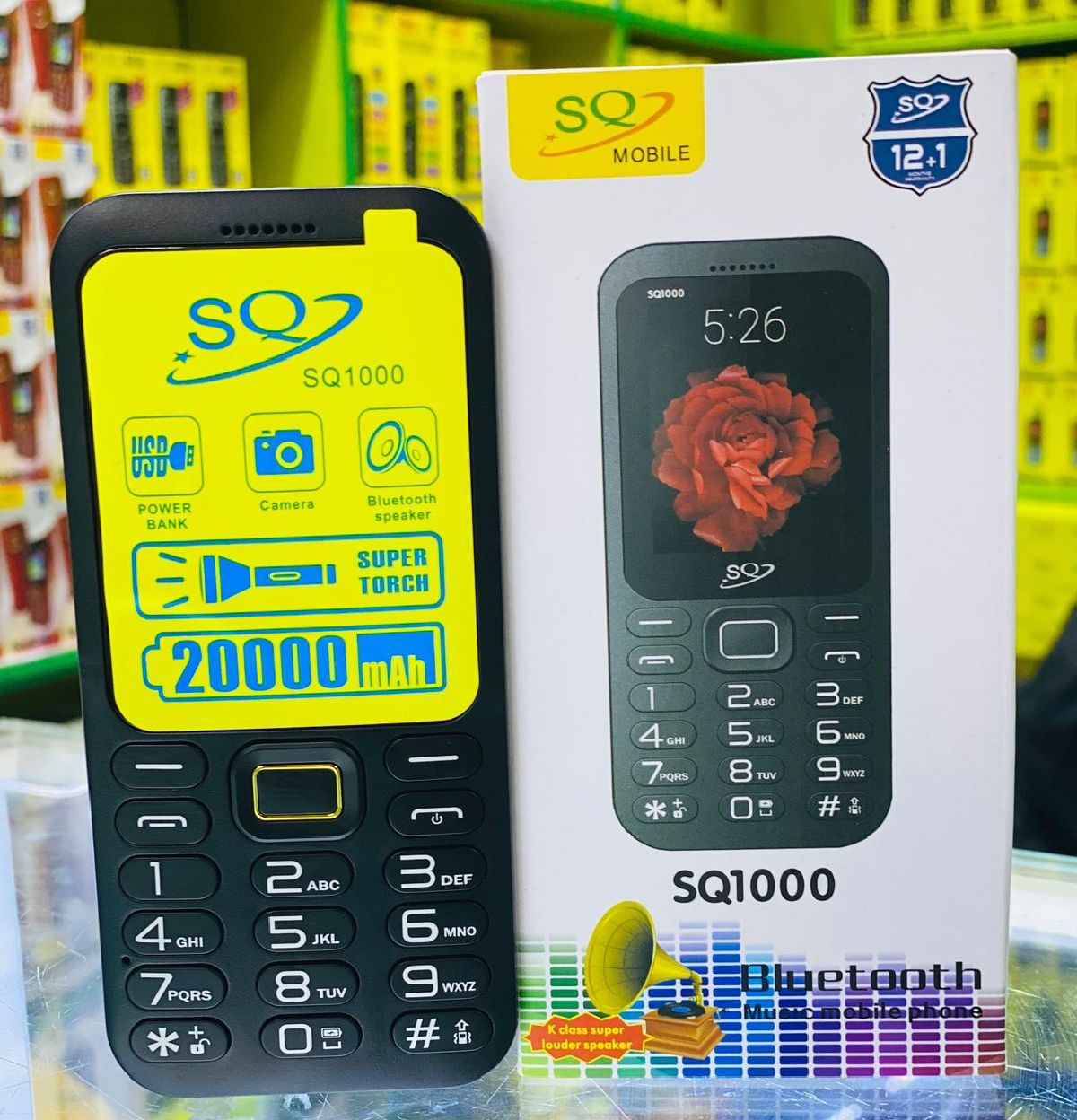 HOT DEAL!! SQ 1000 Feature Phone ,Powerbank Phone, 20000mAh Battery BT Music Property Kabambe Dual SIM Wireless FM Radio