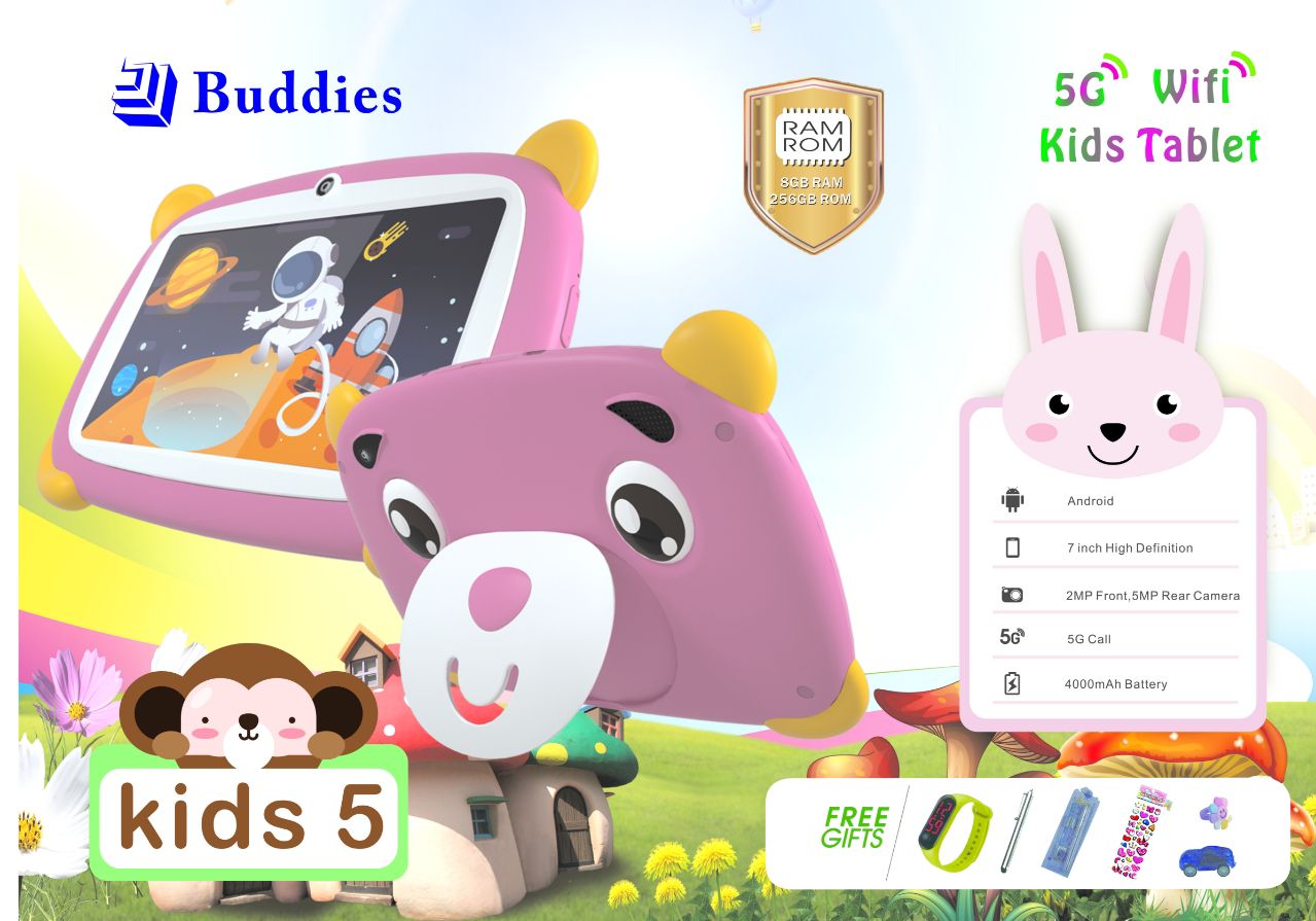 BUDDIES KIDS 5 STUDY 5G WIFI TABLETS RAM 8GB,ROM 256GB With BOTH SIM CARD SLOT AND MEMORY CARD SLOT