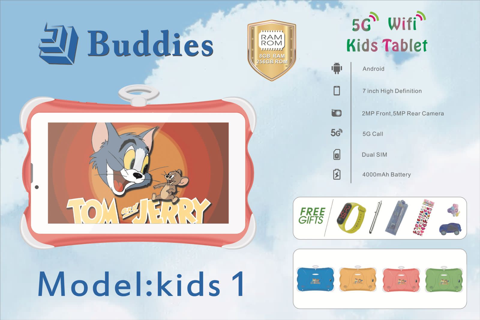 BUDDIES KIDS 1 STUDY 5G WIFI TABLETS RAM 8GB,ROM 256GB With BOTH SIM CARD SLOT AND MEMORY CARD SLOT