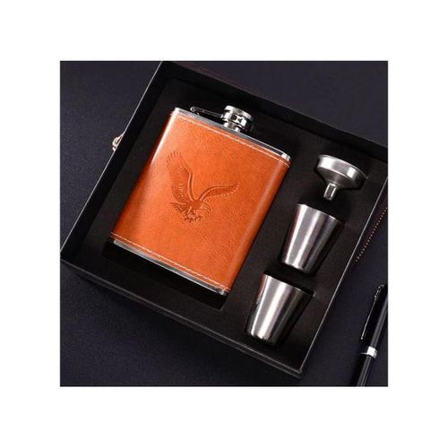 Whiskey Bottle Hip Flask + 2 Tot Cups