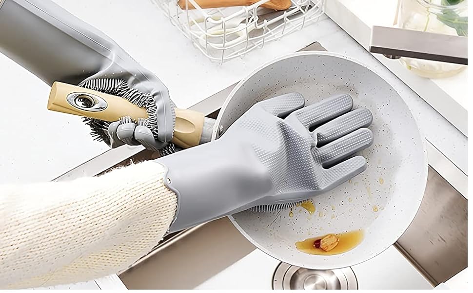 Silicon Dish-Washing Kitchen Gloves