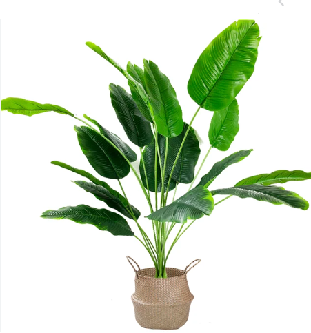 ARTIFICIAL HOME DECOR BANANA PLANT(80cm)  comes with a medium sisal basket)
