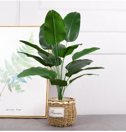 ARTIFICIAL HOME DECOR BANANA PLANT(80cm)  comes with a medium sisal basket)