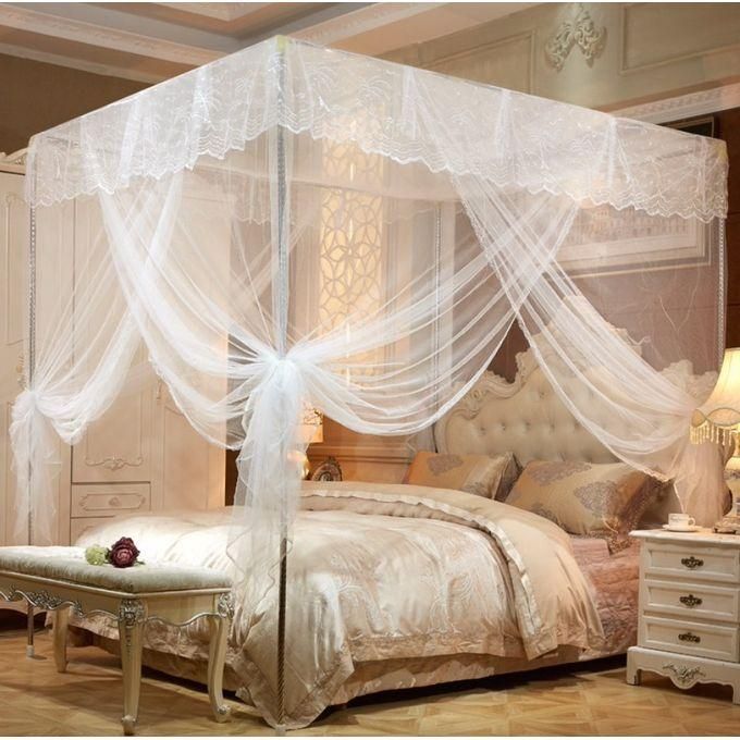 NEW ARRIVAL HIGH QUALITY Elegant Four-Poster Canopy Bed  MOSQUITO NET  with Luxurious Sheer Curtains and Decorative Accents 4 by 6, 5 by 6 and 6 by 6. color white, cream, purple....