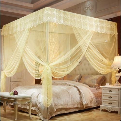 NEW ARRIVAL HIGH QUALITY Elegant Four-Poster Canopy Bed  MOSQUITO NET  with Luxurious Sheer Curtains and Decorative Accents 4 by 6, 5 by 6 and 6 by 6. color white, cream, purple....