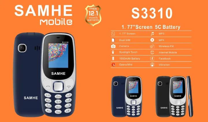 SAMHE S3310 Mobile Phone - Dual SIM, Dual Simcard, Memory Card Slot, Classic KADUDE/KABAMBE Design- Experience the perfect blend of functionality and classic design with the SAMHE S3310 Mobile Phone.