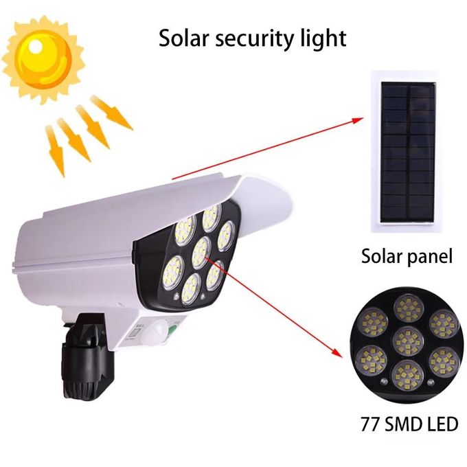 MOTION SENSOR SOLAR POWERED OUTDOOR LED STREET LIGHT WITH MOTION REMOTE CONTROL White 180 W. Solar Light Motion Sensor Dummy Camera CCTV 77 LED SOLAR LIGHT