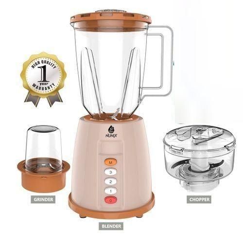Nunix AK-444 High-Performance 3-in-1 Blender, Grinder & Chopper – Multi-Functional Kitchen Appliance for Smoothies, Spices, and Food Processing
