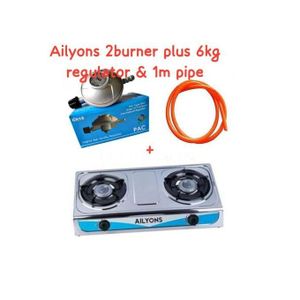 AILYONS LYNS Table Top Stainless Steel 2 Burner Gas Cooker Plus 6kg Regulator And Pipe -Ailyons 2-Burner Gas Stove – Compact and Efficient Dual Burner Cooktop for Fast and Convenient Cooking