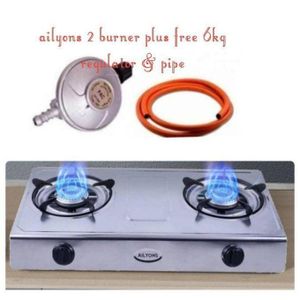 AILYONS LYNS Table Top Stainless Steel 2 Burner Gas Cooker Plus 6kg Regulator And Pipe -Ailyons 2-Burner Gas Stove – Compact and Efficient Dual Burner Cooktop for Fast and Convenient Cooking