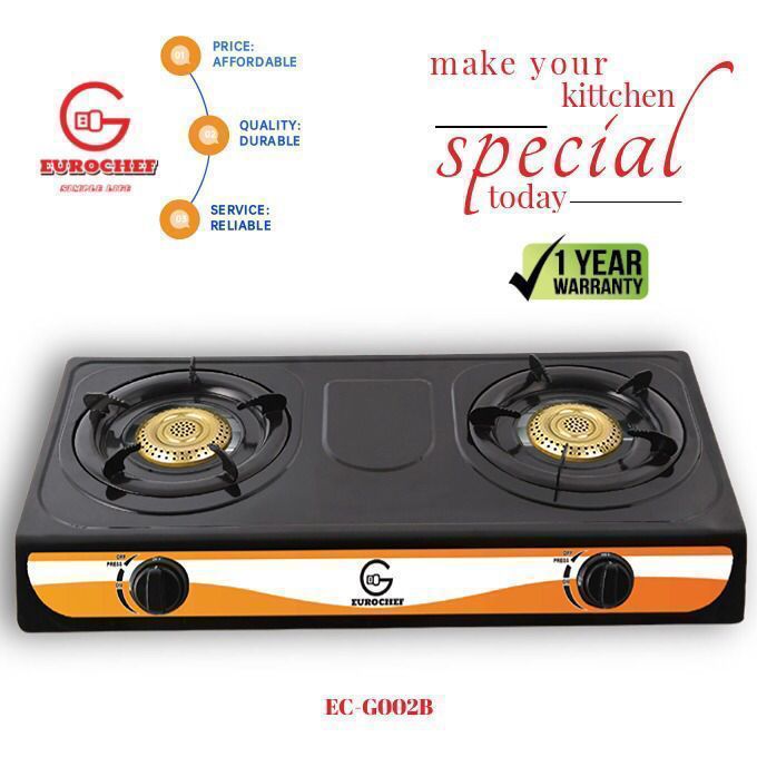 EuroChef Table Top Stainless Steel 2 Burner Gas Cooker with 6kg Regulator and Pipe – Compact and Efficient Cooking Solution for Your Kitchen