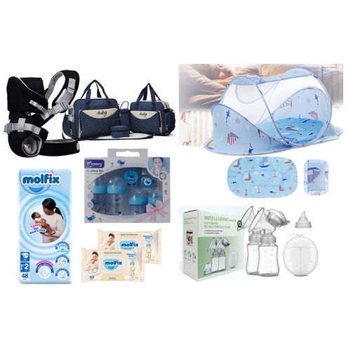 NEW ARRIVAL – Complete Baby Boys Feeding, Diapering & Travel Economic Package with Bottles, Wipes, Diaper Bag, Blanket & Newborn Essentials for Daily Care
