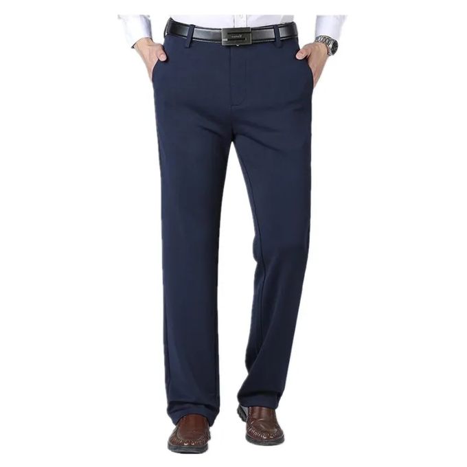 Official Trouser Pant - Navy Blue - Slim Fit Office Wear Men – Premium Cotton Stretch Formal Trousers with Sweat-Resistant Finish & Deep Pockets for Professional Comfort