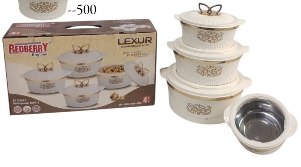 4pcs of Casserole Hotpots Food Warmer Hot Pot, Serving Dishes Serveware Set SIZE 500ML,1000ML,2000ML,3000ML