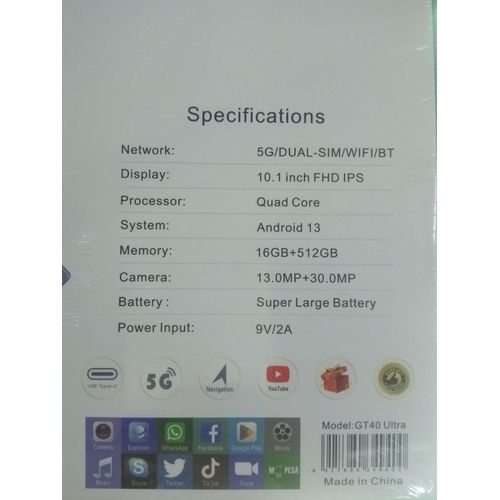 S Color 16GB RAM + 512GB ROM 10.1inch FHD IPS 5000mAh Smart Tablet SIM 5G/DUAL-SIM/WIFI/BT 13.0MP + 30.0MP 9V/2A Battery 6000mAh
