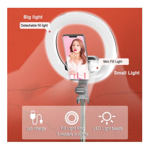 7.5 Inch+ Small Dual Ring Light Selfie Stick