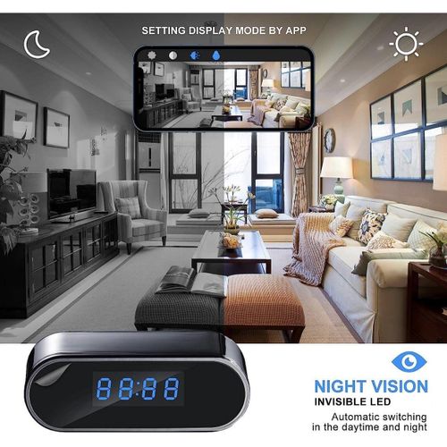 WiFi Hidden Camera Clock HD 1080P Spy Cameras Wireless Indoor Security Surveillance Camera Small Nanny Cam with Motion Detection, Remote Viewing for Home and Office