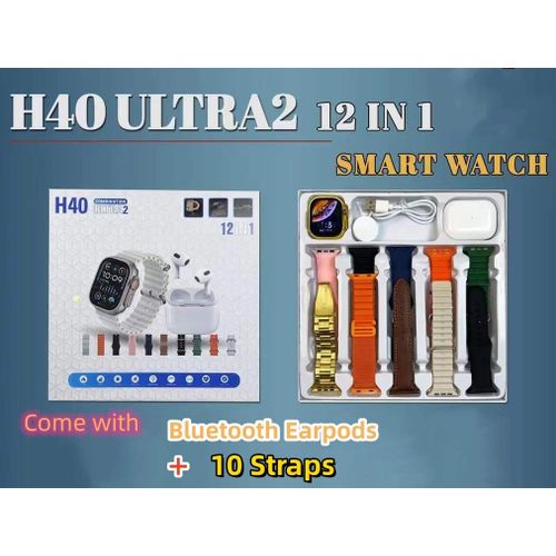 Ultra-2 (12 IN 1) Smart Watch with wireless earpods and 10 different Straps