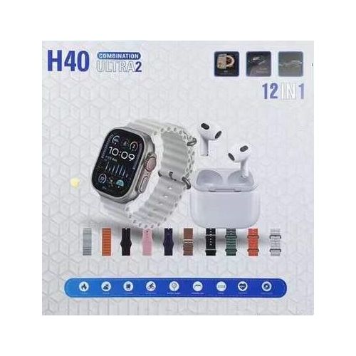 Ultra-2 (12 IN 1) Smart Watch with wireless earpods and 10 different Straps