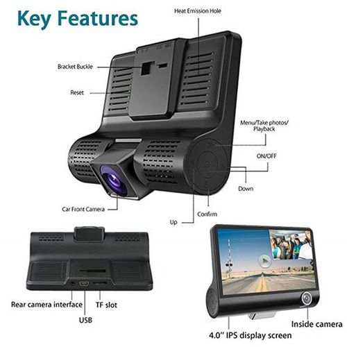 3 Cameras Lens 4.0in Car Dvr Dash Cam Hd Dash Camera Dual Lens Video Recorder 1080p Black Box Cycle Dashcam Mirror