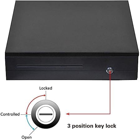 Cash Register Drawer for Point of Sale (POS) System, 5 Bill with Adjustable Coin Slots, 24V, RJ11/RJ12 Key-Lock, Media Slot, Black