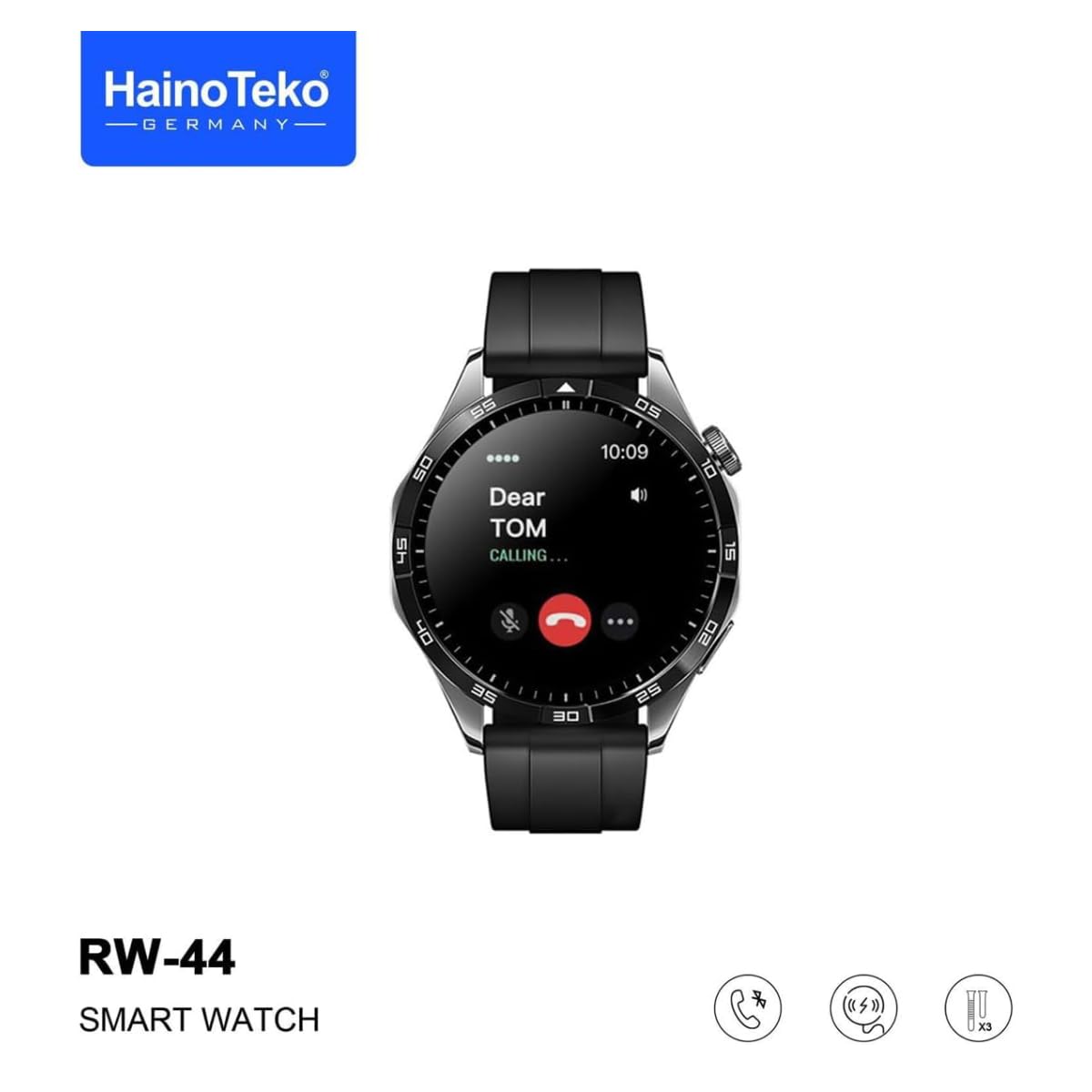 Haino Teko RW 44 GT4 Men Smart Watch With 3 Pairs Straps HD IPS AMOLED Display Waterproof Smartwatch App Control Heart Rate GPS And Fitness Smartwatch With Wireless Charger Black