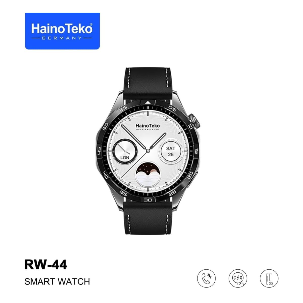 Haino Teko RW 44 GT4 Men Smart Watch With 3 Pairs Straps HD IPS AMOLED Display Waterproof Smartwatch App Control Heart Rate GPS And Fitness Smartwatch With Wireless Charger Black