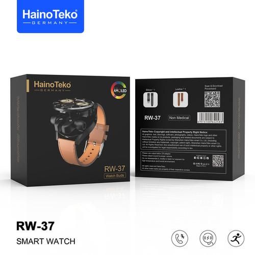 Haino Teko RW37 Watch Buds With Large Screen Round Shape AMOLED Display Smart Watch and Bluetooth Earbuds With 2 Pair Straps for Ladies and Gents
