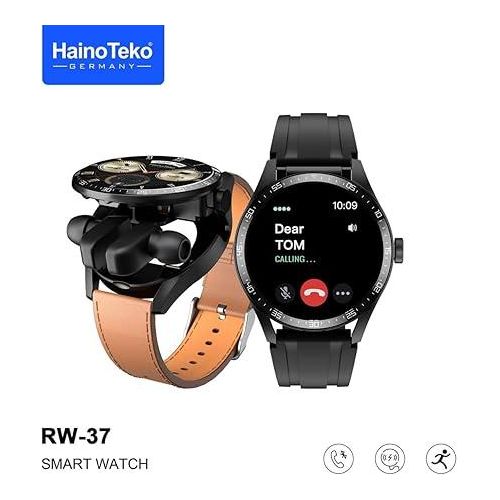 Haino Teko RW37 Watch Buds With Large Screen Round Shape AMOLED Display Smart Watch and Bluetooth Earbuds With 2 Pair Straps for Ladies and Gents