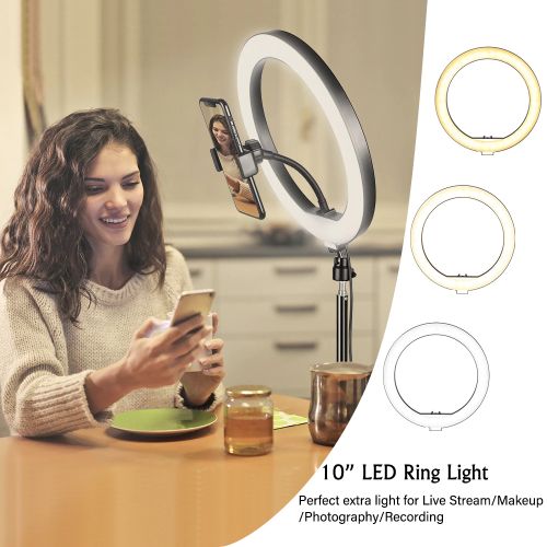 10 Inch Ring Light With 2.1M Tripod Stand + Remote+Lapel Mic