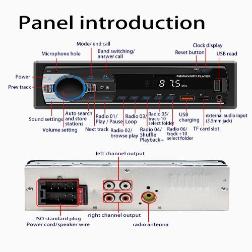 Car FM Radio Digital Bluetooth MP3 Car Player BT TF AUX USB Car Stereo LED Player + Remote Control