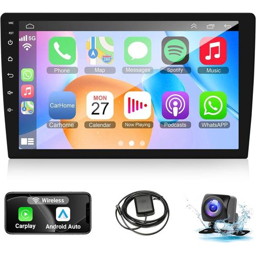 HINZ Android Car Radio – 10 inch Double Din Touchscreen with Wireless CarPlay, Android Auto, GPS, WiFi, FM Radio, Bluetooth, Dual USB + FREE Reverse Camera