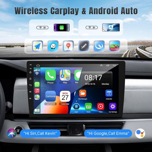 HINZ Android Car Radio – 10 inch Double Din Touchscreen with Wireless CarPlay, Android Auto, GPS, WiFi, FM Radio, Bluetooth, Dual USB + FREE Reverse Camera