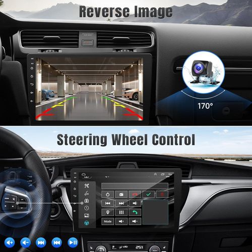 HINZ Android Car Radio – 10 inch Double Din Touchscreen with Wireless CarPlay, Android Auto, GPS, WiFi, FM Radio, Bluetooth, Dual USB + FREE Reverse Camera