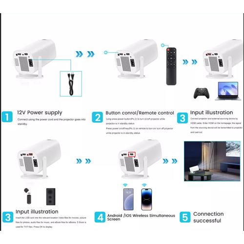 4K Mini 1080P Projector 10000 Lumen LED WiFi Bluetooth UHD Portable Home Theater