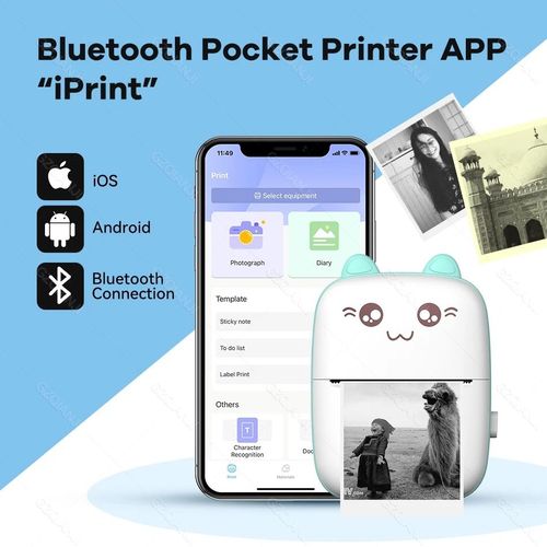 Portable Mini Printer - Bluetooth Thermal Printer (Blue)