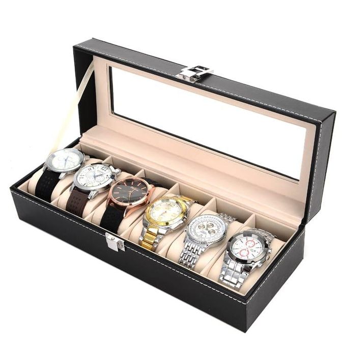 Watch Organizer, 6 Slot Watch Box PU Leather Watch Storage Case/Storage Box Case/ Holder Organizer With Transparent Window