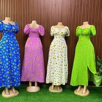 Women Cotton Short Puff Sleeve Floral Summer Printed Dresses Party High Split Long Maxi Dresses women clothes Ladies Dresses for Women