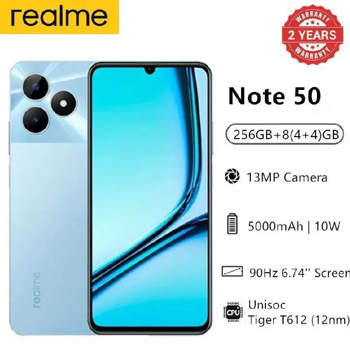 FLASH SALE DEALS!!!  Brand New realme Note 50 6.74" 90Hz 256GB ROM + 8(4+4)GB RAM Unisoc Tiger T612 Type-C 3-Card Slot Side Fingerprint Smart Phones phone
