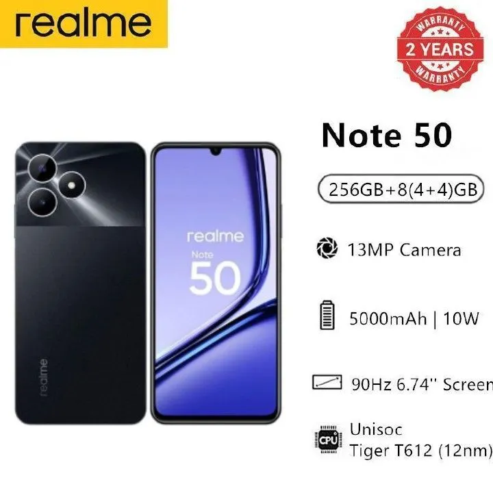 FLASH SALE DEALS!!!  Brand New realme Note 50 6.74" 90Hz 256GB ROM + 8(4+4)GB RAM Unisoc Tiger T612 Type-C 3-Card Slot Side Fingerprint Smart Phones phone