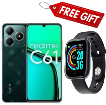 FLASH SALE DEALS!!!! Realme C61 128GB+6GB 90Hz 6.74'' 50MP 7.84mm Thickness 5000mAh IP54 Waterproof Android 14 Type-C Dual Sim Smart Phones Face and Fingerprint Unlock phone+SMARTWATCH