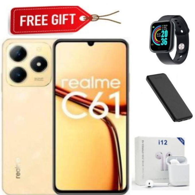 CLEARANCE OFFER!!! Realme C61 128GB+6GB 90Hz 6.74'' 50MP 7.84mm Thickness 5000mAh IP54 Waterproof Android 14 Type-C Dual Sim Smart Phones Face and Fingerprint Unlock phone+FREEBIES