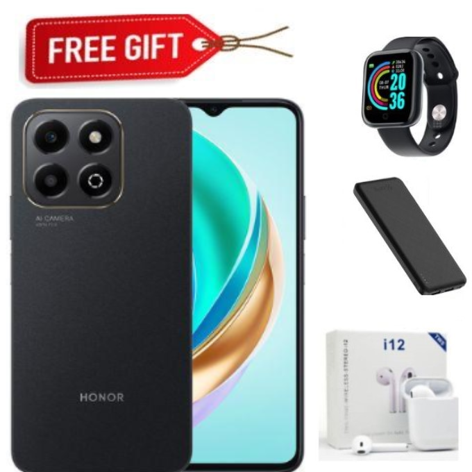 LIMITED OFFER!!!! HONOR X6B 256GB ROM 6GB RAM 6.56 inch DISPLAY Octa-core Fingerprint (side-mounted), 5200 mAh Android 14, Mediatek Helio G85 smartphones+ FREE GIFTS