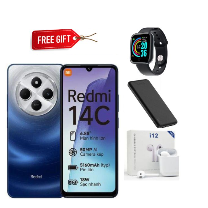 LIMITED TIME DEALS!! XIAOMI Redmi 14C 128GB Storage Upto 8(4+4)GB Ram 50MP Camera. 6.88'' Display Upto 120Hz Refresh Rate Dual Sim 5160mAh , Smart Phone+FREE SMARTWATCH+GIFTBAG+EARPODS
