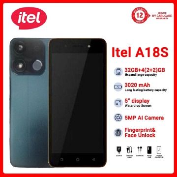 FLASH SALE!!Itel A18S 32GB Storage 4(2+2)GB RAM 3000mAh 5" HD Screen Phone + Dual Camera Fingerprint Dual SIM 3G Network Smart Mobile Phones