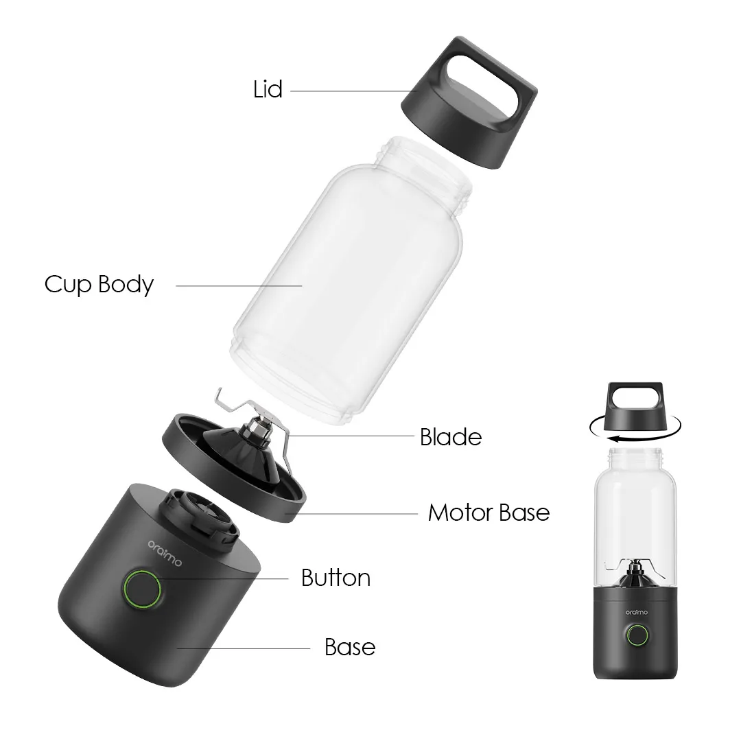LIMITED TIME OFFER!! Oraimo SmartBlender Go 500ML Portable Blender -Lightweight & Portable Design, Sharp Blades, Powerful Motors, Ice Crushing, 4000mAh Capacity Battery, Impact Resistant - Blenders