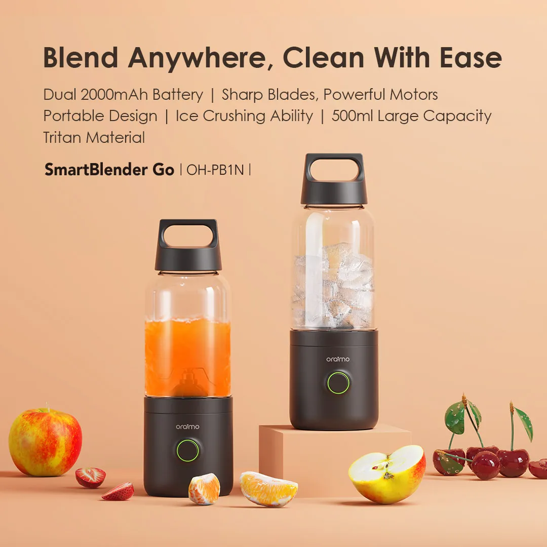 LIMITED TIME OFFER!! Oraimo SmartBlender Go 500ML Portable Blender -Lightweight & Portable Design, Sharp Blades, Powerful Motors, Ice Crushing, 4000mAh Capacity Battery, Impact Resistant - Blenders