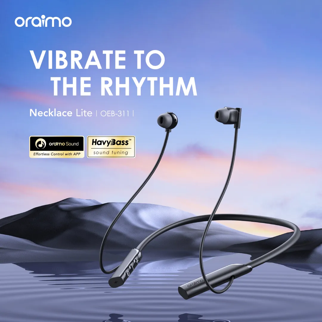 DISCOUNTED OFFER!! Oraimo OEB-311 Necklace Lite Call Vibration Wireless Headphones -30Hr Playtime,Vibration Notifications,Dual-device Connectivity,Oraimo Sound App,10m Range,220mAh Battery- Headphones