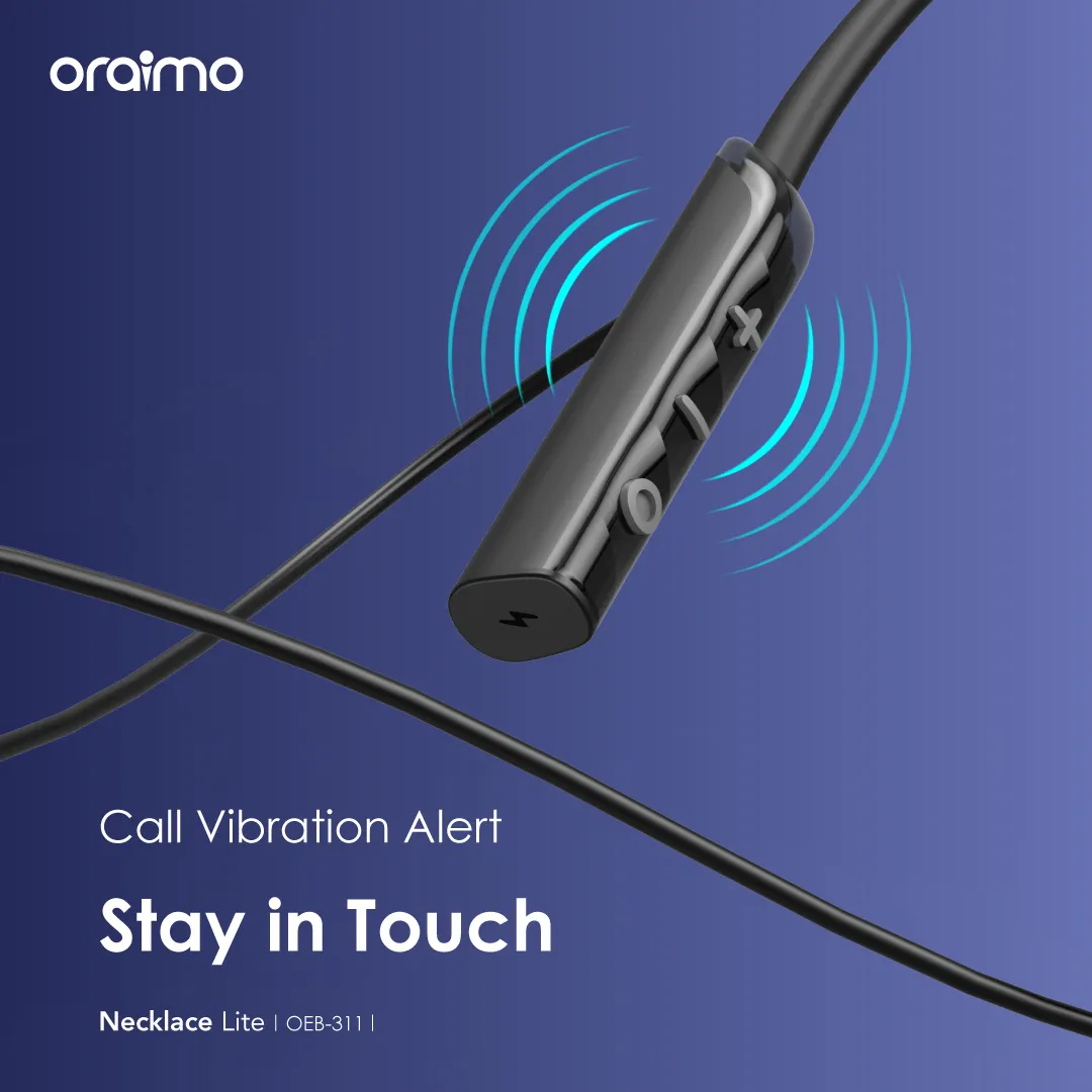 DISCOUNTED OFFER!! Oraimo OEB-311 Necklace Lite Call Vibration Wireless Headphones -30Hr Playtime,Vibration Notifications,Dual-device Connectivity,Oraimo Sound App,10m Range,220mAh Battery- Headphones